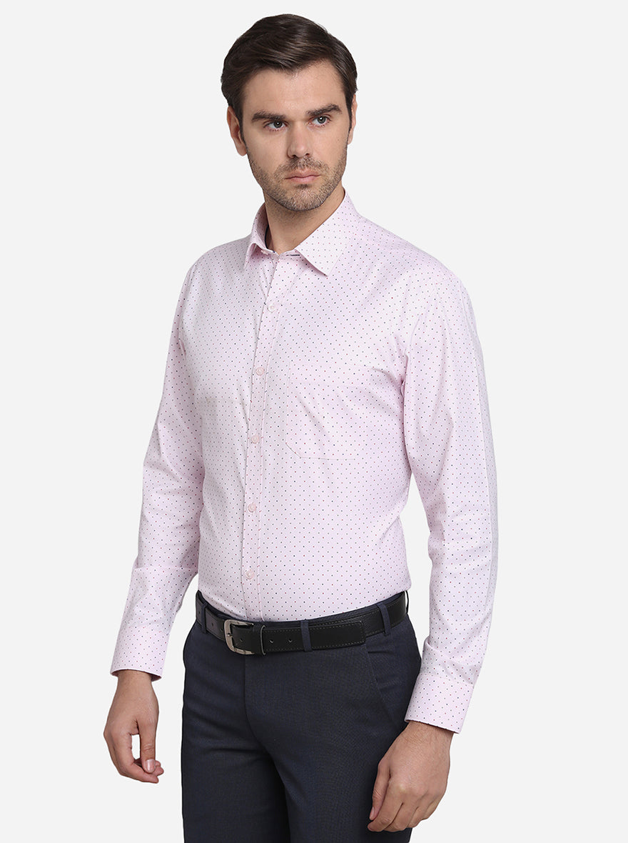 Light Pink Printed Slim Fit Formal Shirt | Greenfibre