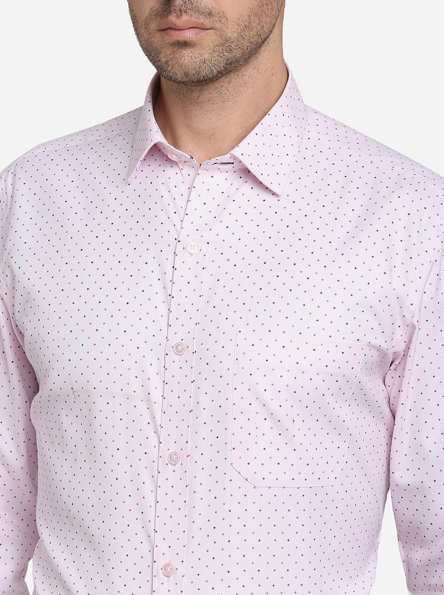 Light Pink Printed Slim Fit Formal Shirt | Greenfibre