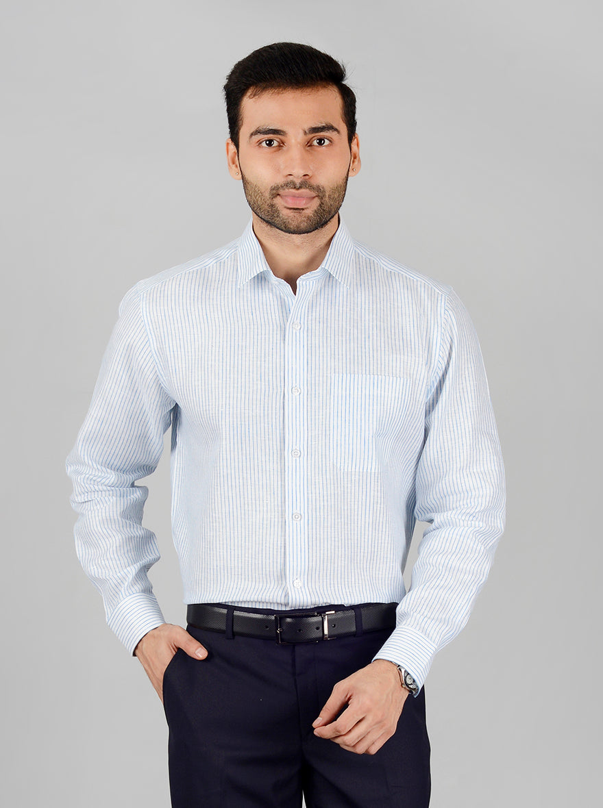 Light Blue Striped Regular Fit Formal Shirt | JadeBlue
