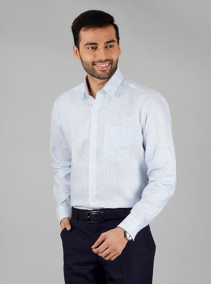 Light Blue Striped Regular Fit Formal Shirt | JadeBlue