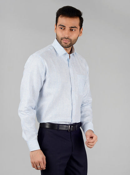 Light Blue Striped Regular Fit Formal Shirt | JadeBlue