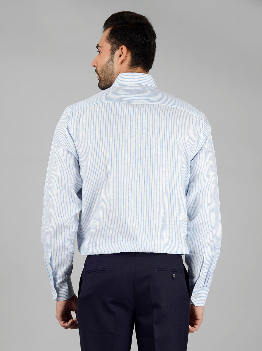 Light Blue Striped Regular Fit Formal Shirt | JadeBlue