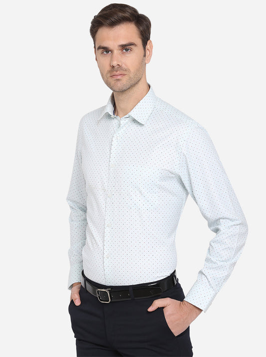 White & Blue Printed Slim Fit Formal Shirt | Greenfibre