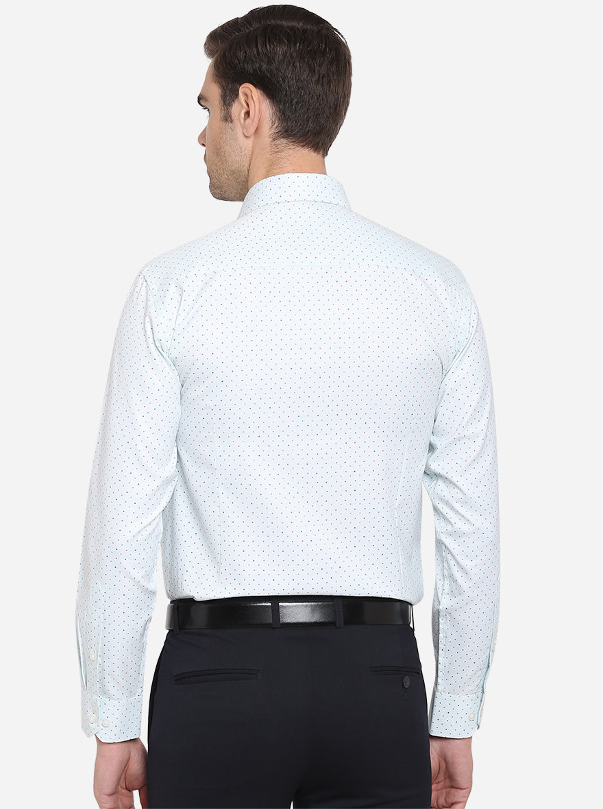 White & Blue Printed Slim Fit Formal Shirt | Greenfibre