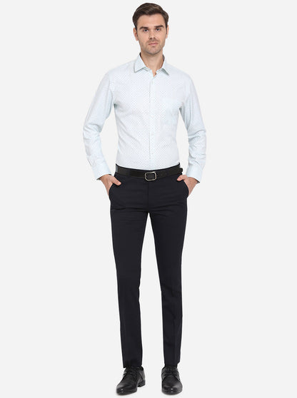 White & Blue Printed Slim Fit Formal Shirt | Greenfibre