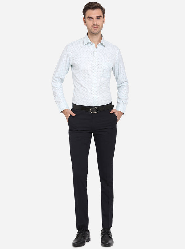 White & Blue Printed Slim Fit Formal Shirt | Greenfibre