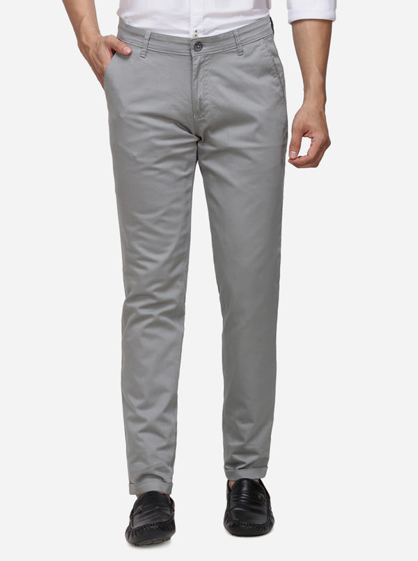 Light Grey Solid Super Slim Fit Casual Trouser | Greenfibre