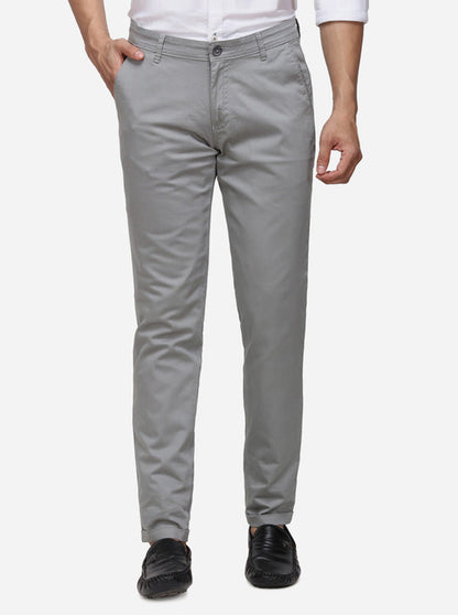 Light Grey Solid Super Slim Fit Casual Trouser | Greenfibre