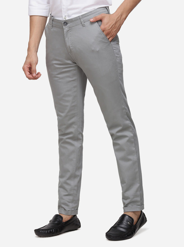 Light Grey Solid Super Slim Fit Casual Trouser | Greenfibre