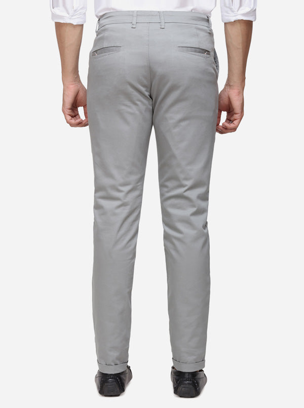 Light Grey Solid Super Slim Fit Casual Trouser | Greenfibre