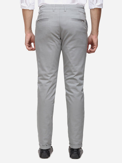 Light Grey Solid Super Slim Fit Casual Trouser | Greenfibre