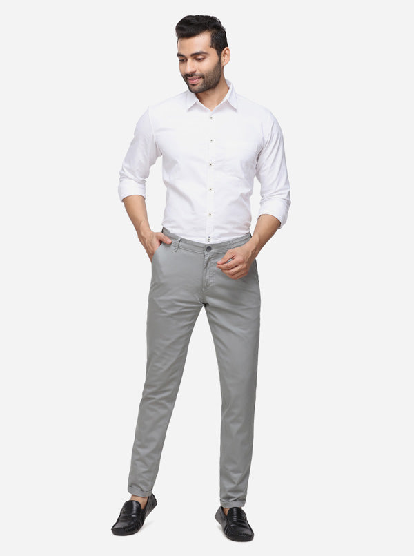 Light Grey Solid Super Slim Fit Casual Trouser | Greenfibre