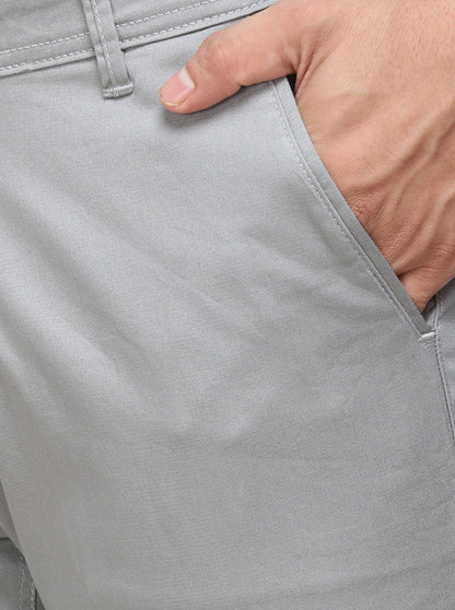 Light Grey Solid Super Slim Fit Casual Trouser | Greenfibre