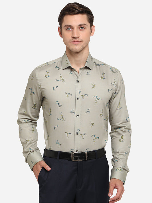 Light Beige Printed Slim Fit Party Wear Shirt | Wyre