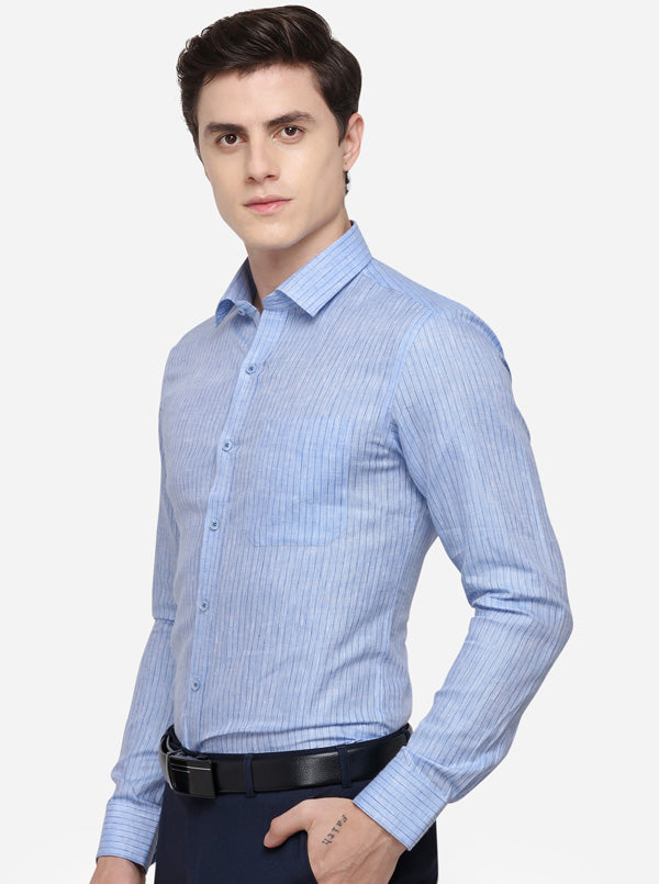 Sky Blue Striped Regular Fit Formal Shirt | JadeBlue