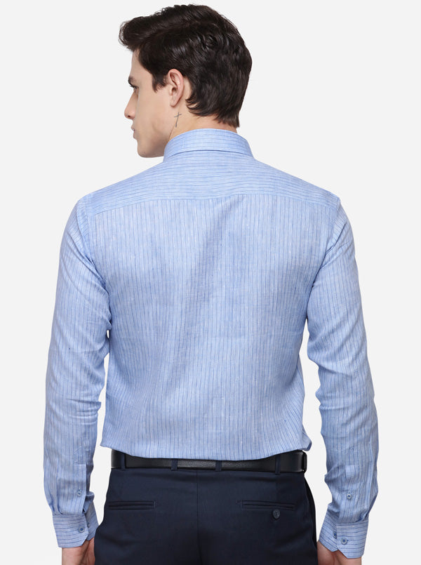 Sky Blue Striped Regular Fit Formal Shirt | JadeBlue