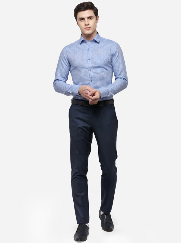 Sky Blue Striped Regular Fit Formal Shirt | JadeBlue