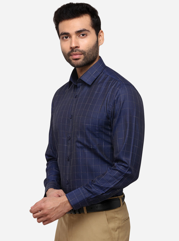 True Blue Checked Regular Fit Formal Shirt | Greenfibre