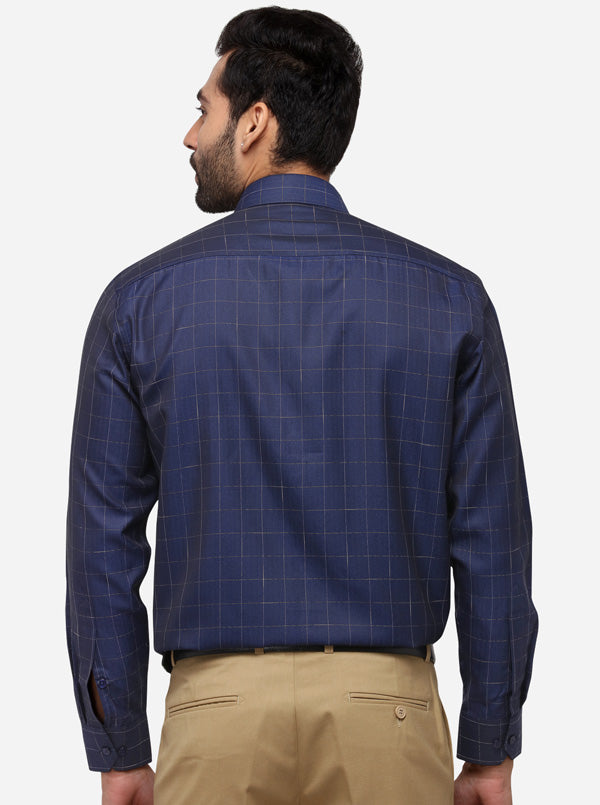 True Blue Checked Regular Fit Formal Shirt | Greenfibre