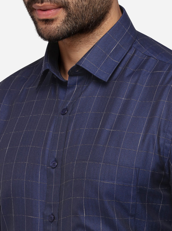 True Blue Checked Regular Fit Formal Shirt | Greenfibre