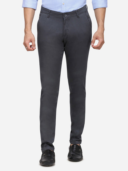 Grey Solid Slim Fit Casual Trouser | Greenfibre