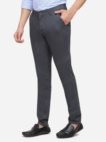 Grey Solid Slim Fit Casual Trouser | Greenfibre