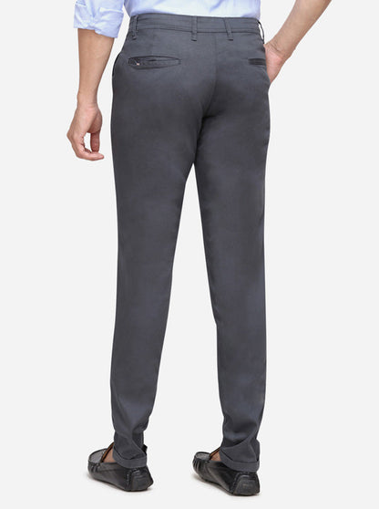 Grey Solid Slim Fit Casual Trouser | Greenfibre