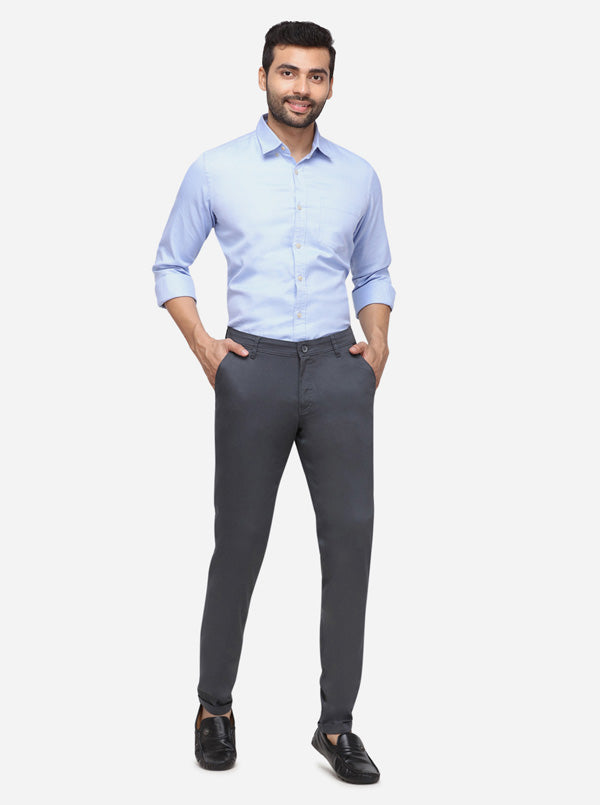 Grey Solid Slim Fit Casual Trouser | Greenfibre