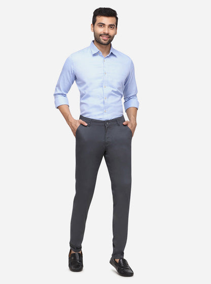 Grey Solid Slim Fit Casual Trouser | Greenfibre
