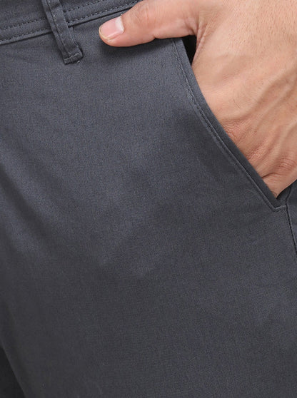 Grey Solid Slim Fit Casual Trouser | Greenfibre