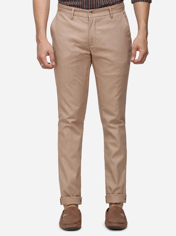Khaki Solid Super Slim Fit Casual Trouser | Greenfibre
