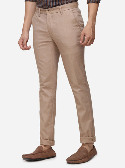 Khaki Solid Super Slim Fit Casual Trouser | Greenfibre