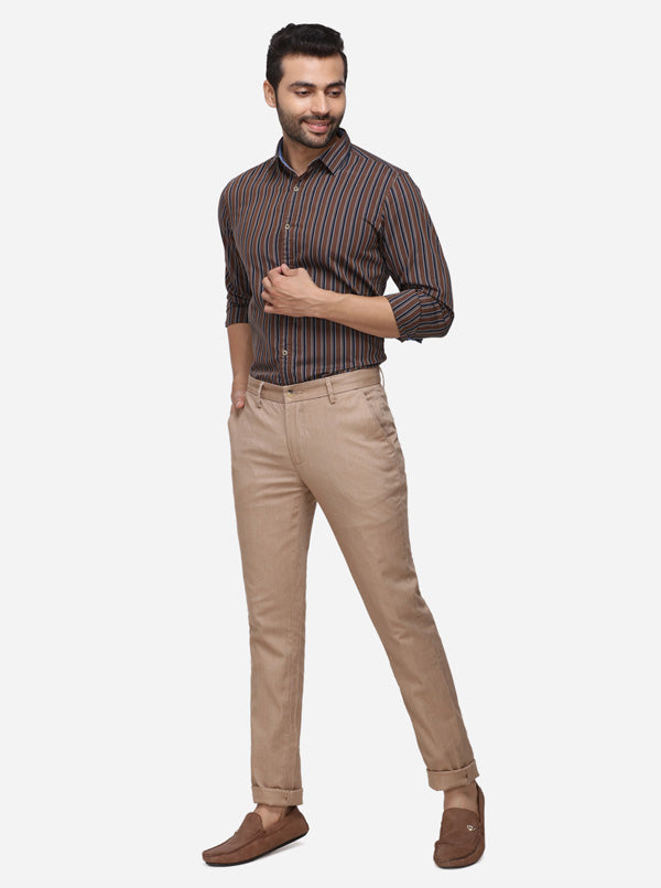 Khaki Solid Super Slim Fit Casual Trouser | Greenfibre