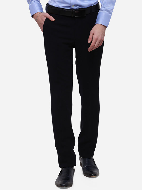 Navy Blue Solid Slim Fit Formal Trouser | JB Studio