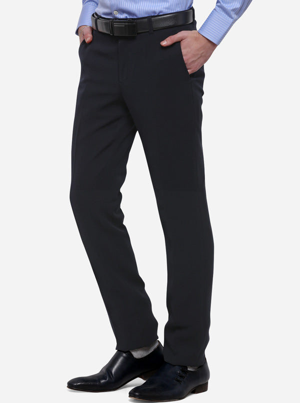 Navy Blue Solid Slim Fit Formal Trouser | JB Studio