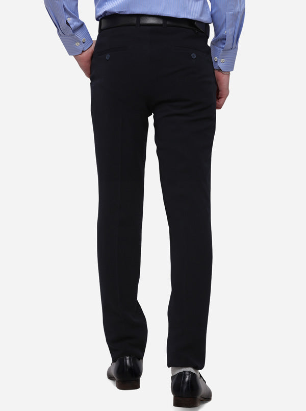 Navy Blue Solid Slim Fit Formal Trouser | JB Studio