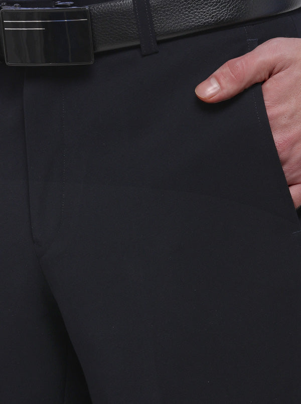 Navy Blue Solid Slim Fit Formal Trouser | JB Studio