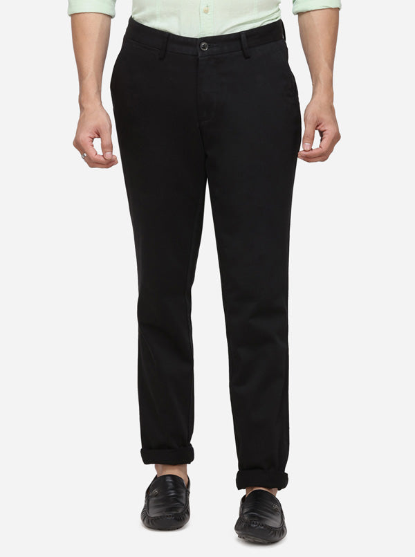 Black Solid Uno Fit Casual Trouser | JadeBlue Sport