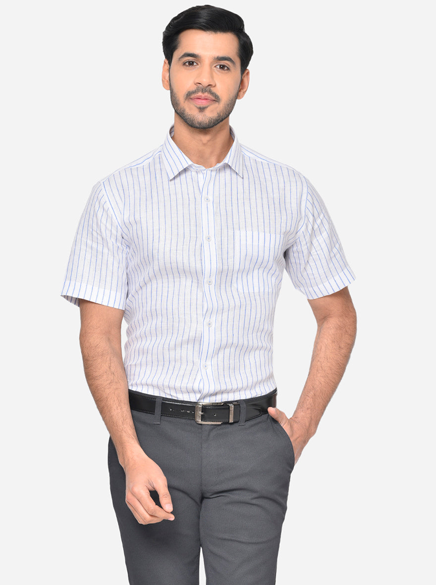 White & Blue Striped Regular Fit Formal Shirt | JadeBlue