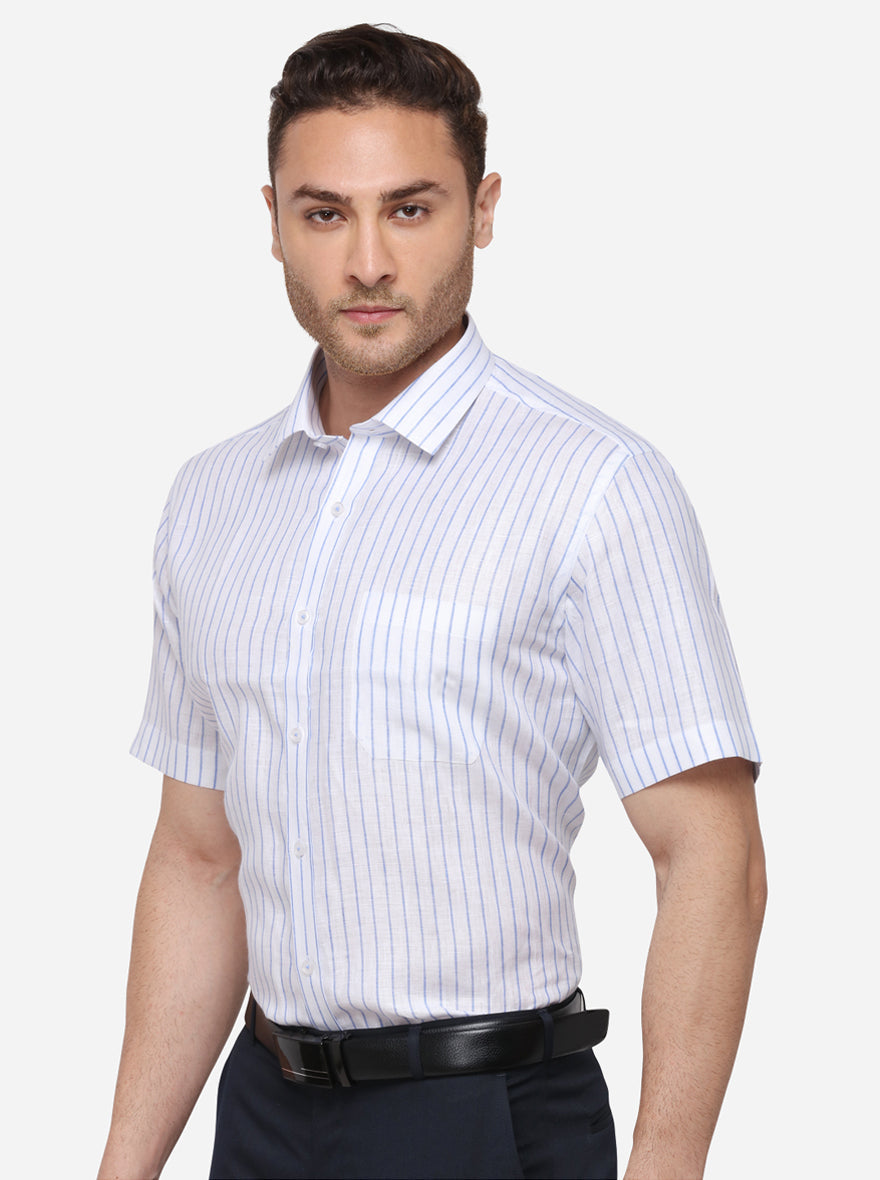 White & Blue Striped Regular Fit Formal Shirt | JadeBlue