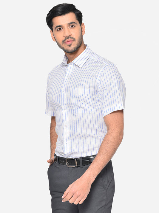 White & Blue Striped Regular Fit Formal Shirt | JadeBlue