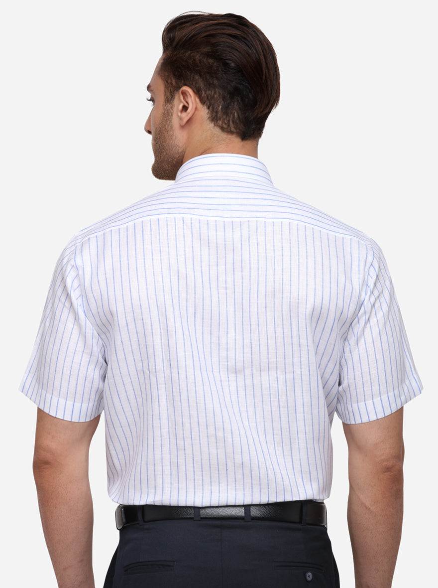 White & Blue Striped Regular Fit Formal Shirt | JadeBlue