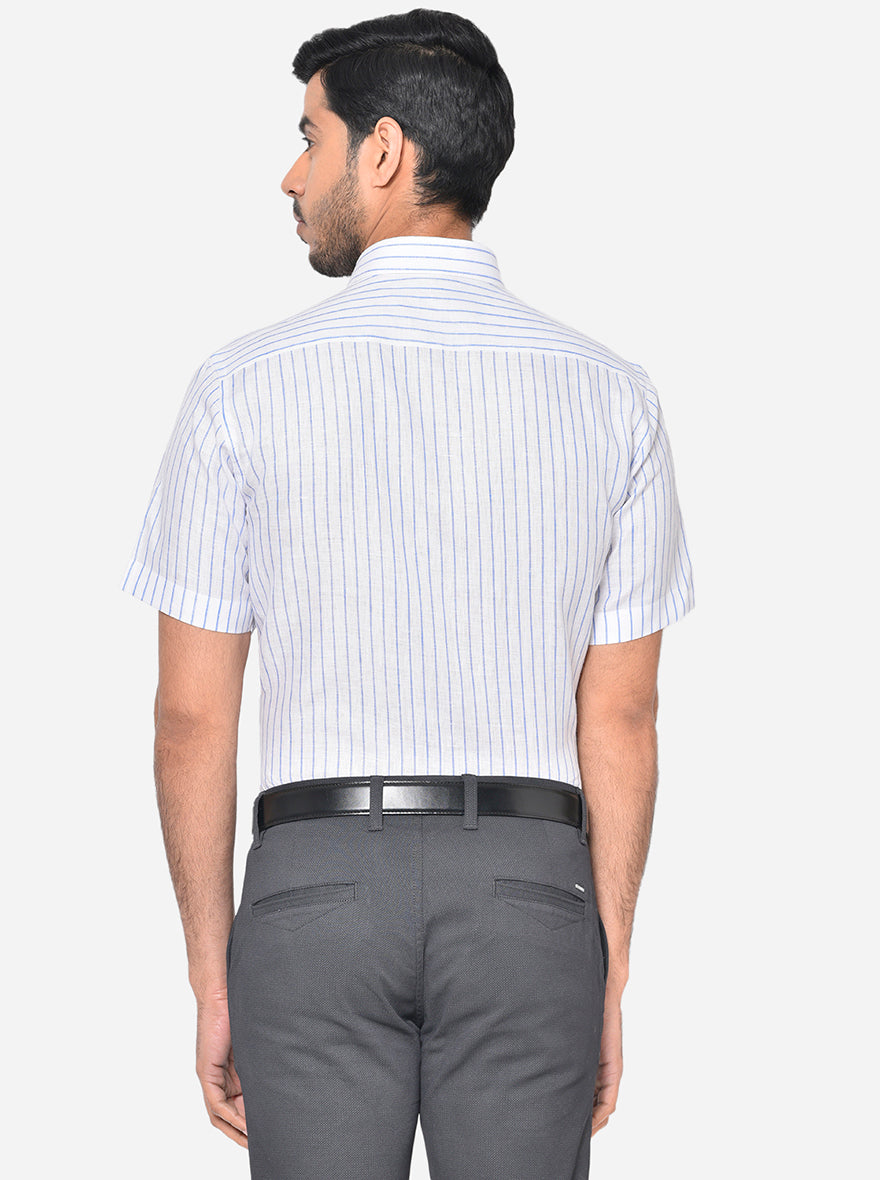 White & Blue Striped Regular Fit Formal Shirt | JadeBlue