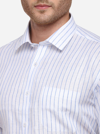 White & Blue Striped Regular Fit Formal Shirt | JadeBlue