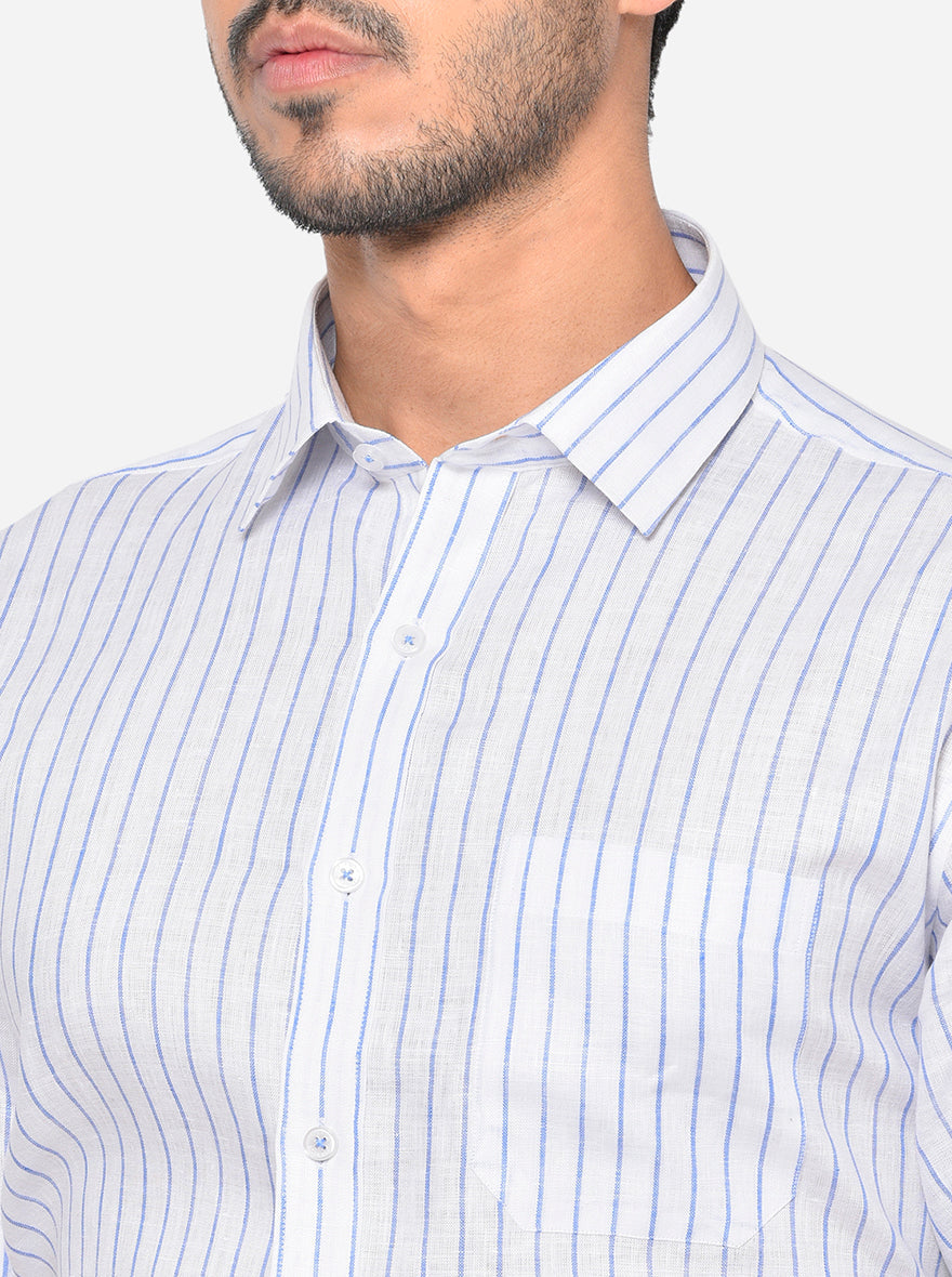 White & Blue Striped Regular Fit Formal Shirt | JadeBlue