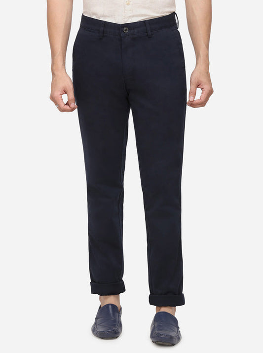 Dark Blue Solid Uno Fit Casual Trouser | JadeBlue Sport