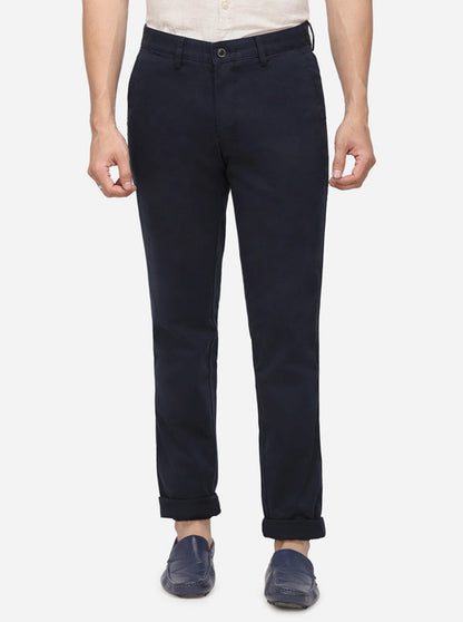 Dark Blue Solid Uno Fit Casual Trouser | JadeBlue Sport
