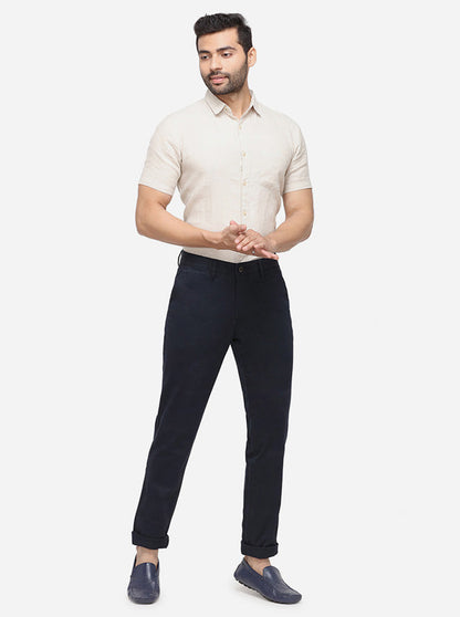 Dark Blue Solid Uno Fit Casual Trouser | JadeBlue Sport