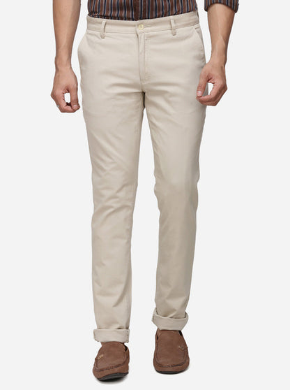 Taupe Solid Super Slim Fit Casual Trouser | Greenfibre