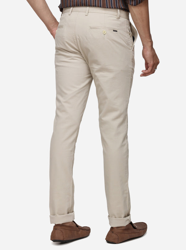 Taupe Solid Super Slim Fit Casual Trouser | Greenfibre